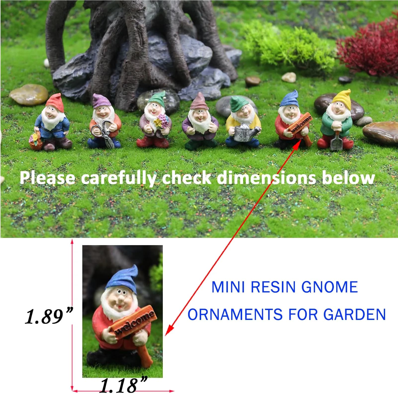 HONEYSHOW Fairy Garden Accessories Mini Gnome Resin Figurines Set 7Pcs | Hand-Painted Waterproof Decor for Pots & Terrariums - view 6