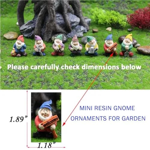 HONEYSHOW Fairy Garden Accessories Mini Gnome Resin Figurines Set 7Pcs | Hand-Painted Waterproof Decor for Pots & Terrariums thumbnail 6