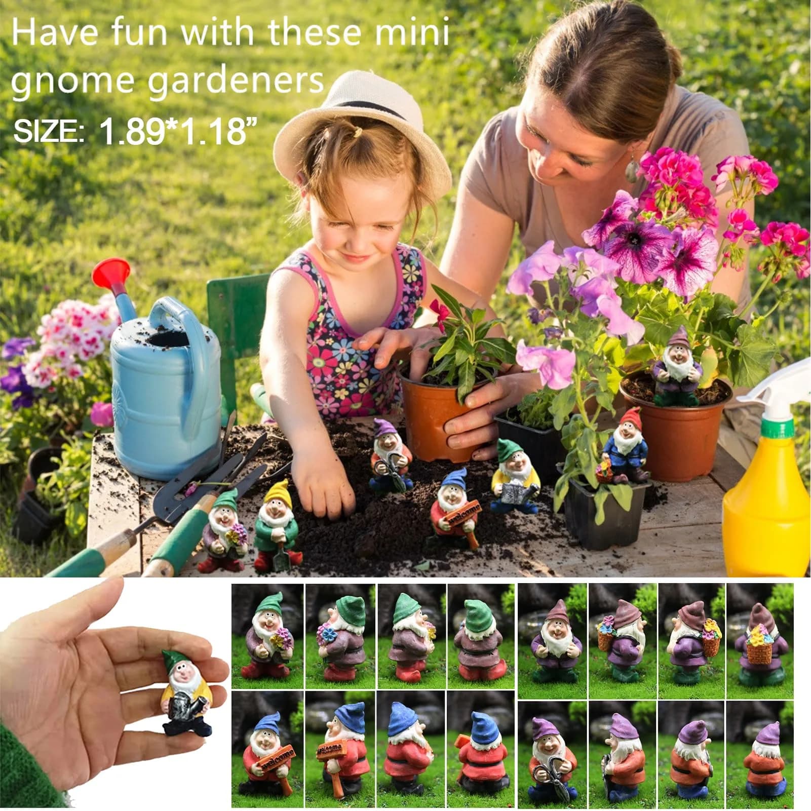 HONEYSHOW Fairy Garden Accessories Mini Gnome Resin Figurines Set 7Pcs | Hand-Painted Waterproof Decor for Pots & Terrariums - view 2