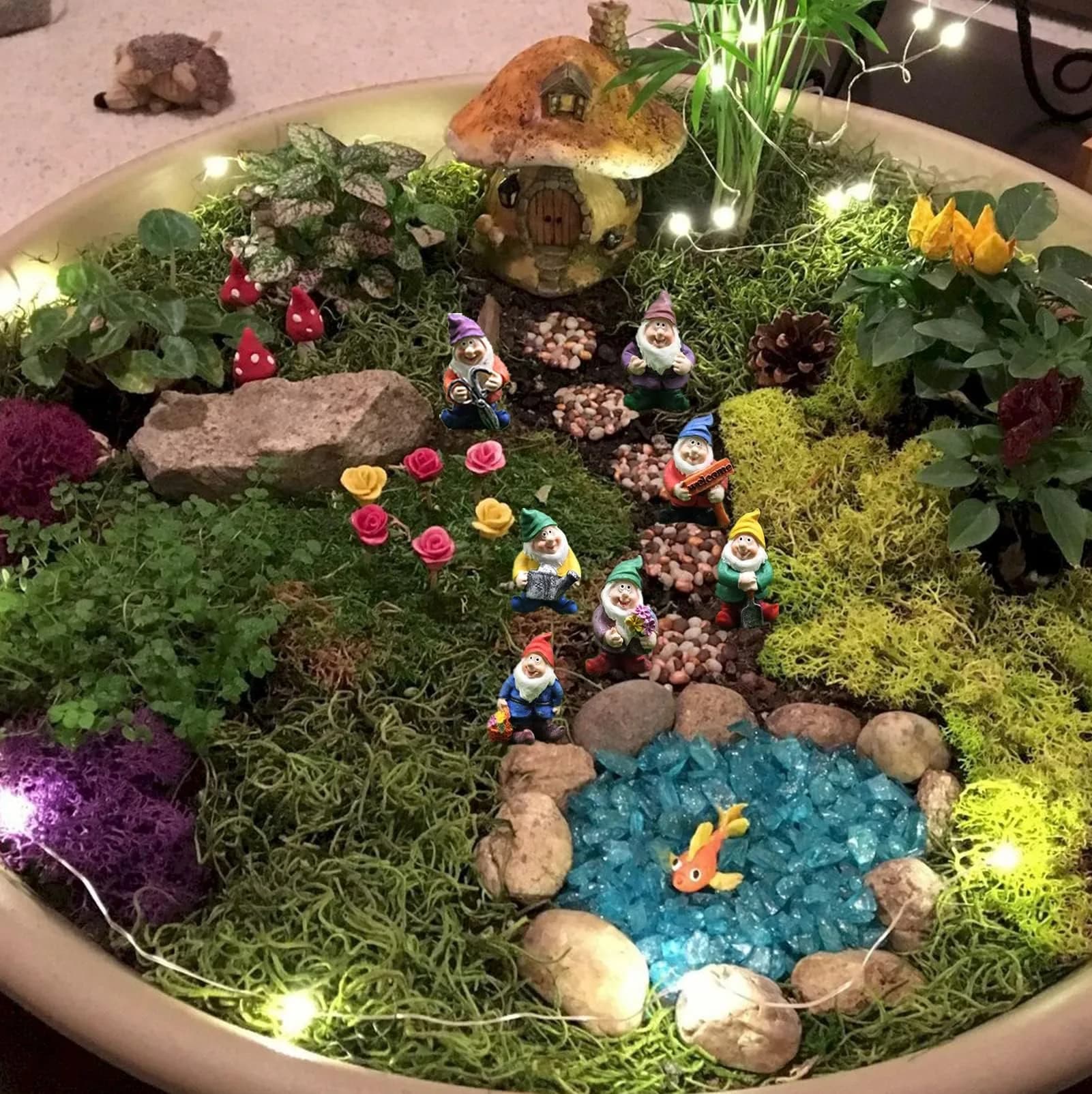 HONEYSHOW Fairy Garden Accessories Mini Gnome Resin Figurines Set 7Pcs | Hand-Painted Waterproof Decor for Pots & Terrariums - view 3