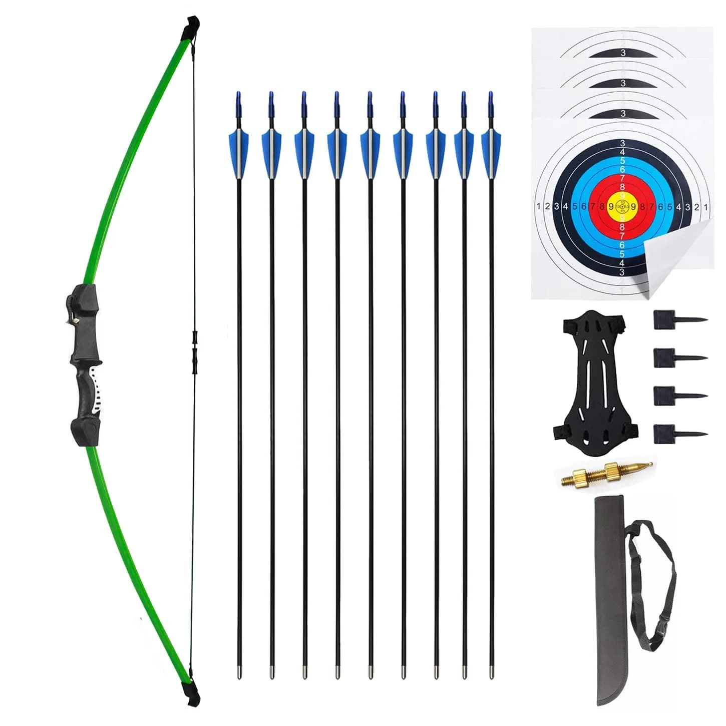 Mxessua 45" Youth Bow and Arrows Set for Kids 8-16 Teens Recurve Archery Beginner Gift Longbow Kit with 9 Arrows, Arm Guard, Quiver, Target Faces & Pin Sight | 15-20 lb Draw Weight - main product image