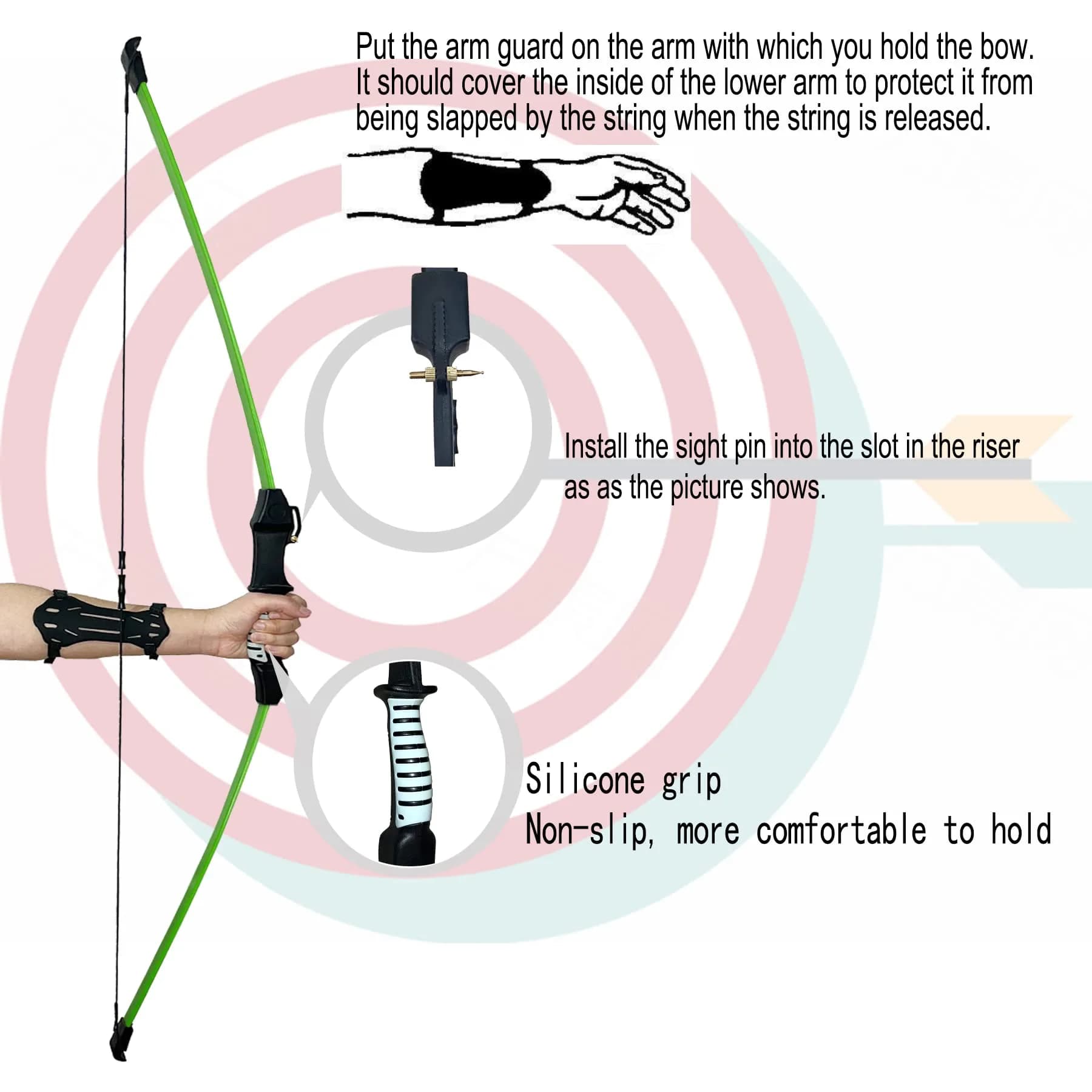 Mxessua 45" Youth Bow and Arrows Set for Kids 8-16 Teens Recurve Archery Beginner Gift Longbow Kit with 9 Arrows, Arm Guard, Quiver, Target Faces & Pin Sight | 15-20 lb Draw Weight - view 6
