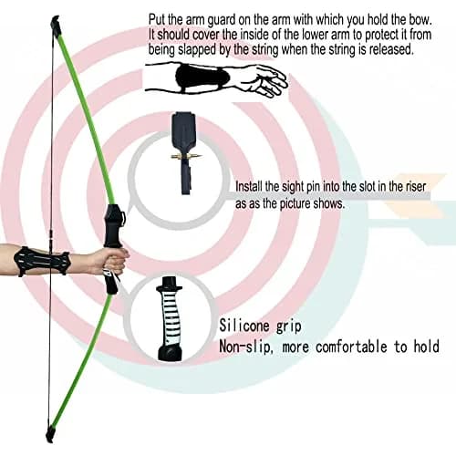 Mxessua 45" Youth Bow and Arrows Set for Kids 8-16 Teens Recurve Archery Beginner Gift Longbow Kit with 9 Arrows, Arm Guard, Quiver, Target Faces & Pin Sight | 15-20 lb Draw Weight thumbnail 6