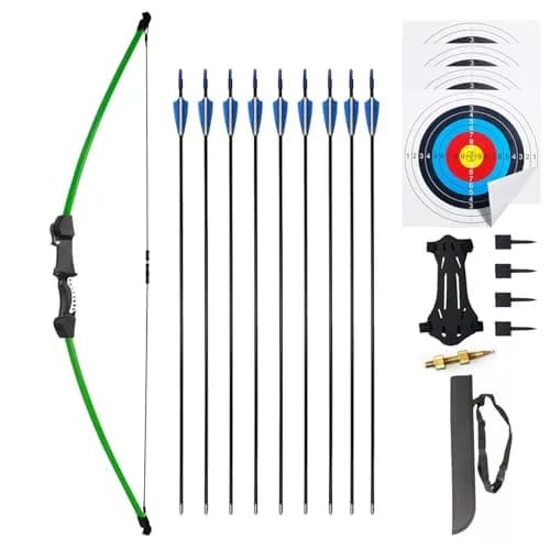 Mxessua 45" Youth Bow and Arrows Set for Kids 8-16 Teens Recurve Archery Beginner Gift Longbow Kit with 9 Arrows, Arm Guard, Quiver, Target Faces & Pin Sight | 15-20 lb Draw Weight thumbnail 1