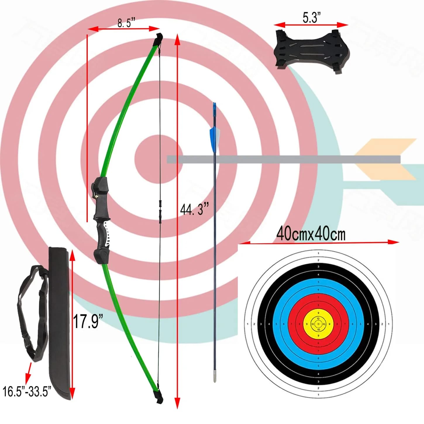 Mxessua 45" Youth Bow and Arrows Set for Kids 8-16 Teens Recurve Archery Beginner Gift Longbow Kit with 9 Arrows, Arm Guard, Quiver, Target Faces & Pin Sight | 15-20 lb Draw Weight - view 2