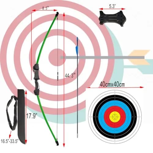 Mxessua 45" Youth Bow and Arrows Set for Kids 8-16 Teens Recurve Archery Beginner Gift Longbow Kit with 9 Arrows, Arm Guard, Quiver, Target Faces & Pin Sight | 15-20 lb Draw Weight thumbnail 2
