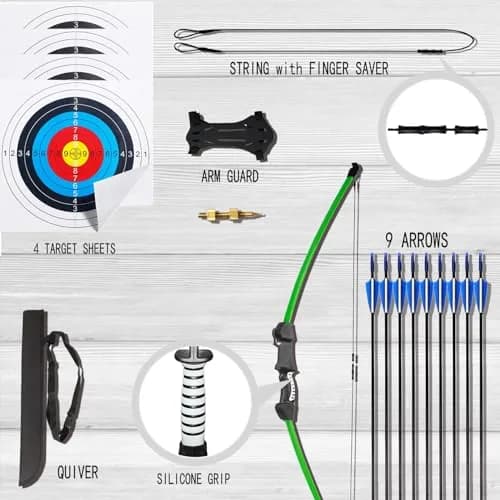Mxessua 45" Youth Bow and Arrows Set for Kids 8-16 Teens Recurve Archery Beginner Gift Longbow Kit with 9 Arrows, Arm Guard, Quiver, Target Faces & Pin Sight | 15-20 lb Draw Weight thumbnail 3