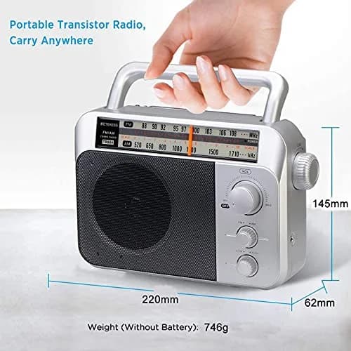 Retekess TR604 AM FM Portable Radio | Silver, 220x145x62mm (8.66x5.71x2.44in) thumbnail 4