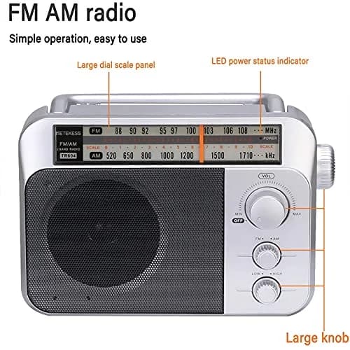 Retekess TR604 AM FM Portable Radio | Silver, 220x145x62mm (8.66x5.71x2.44in) thumbnail 7