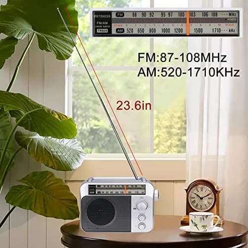 Retekess TR604 AM FM Portable Radio | Silver, 220x145x62mm (8.66x5.71x2.44in) thumbnail 2