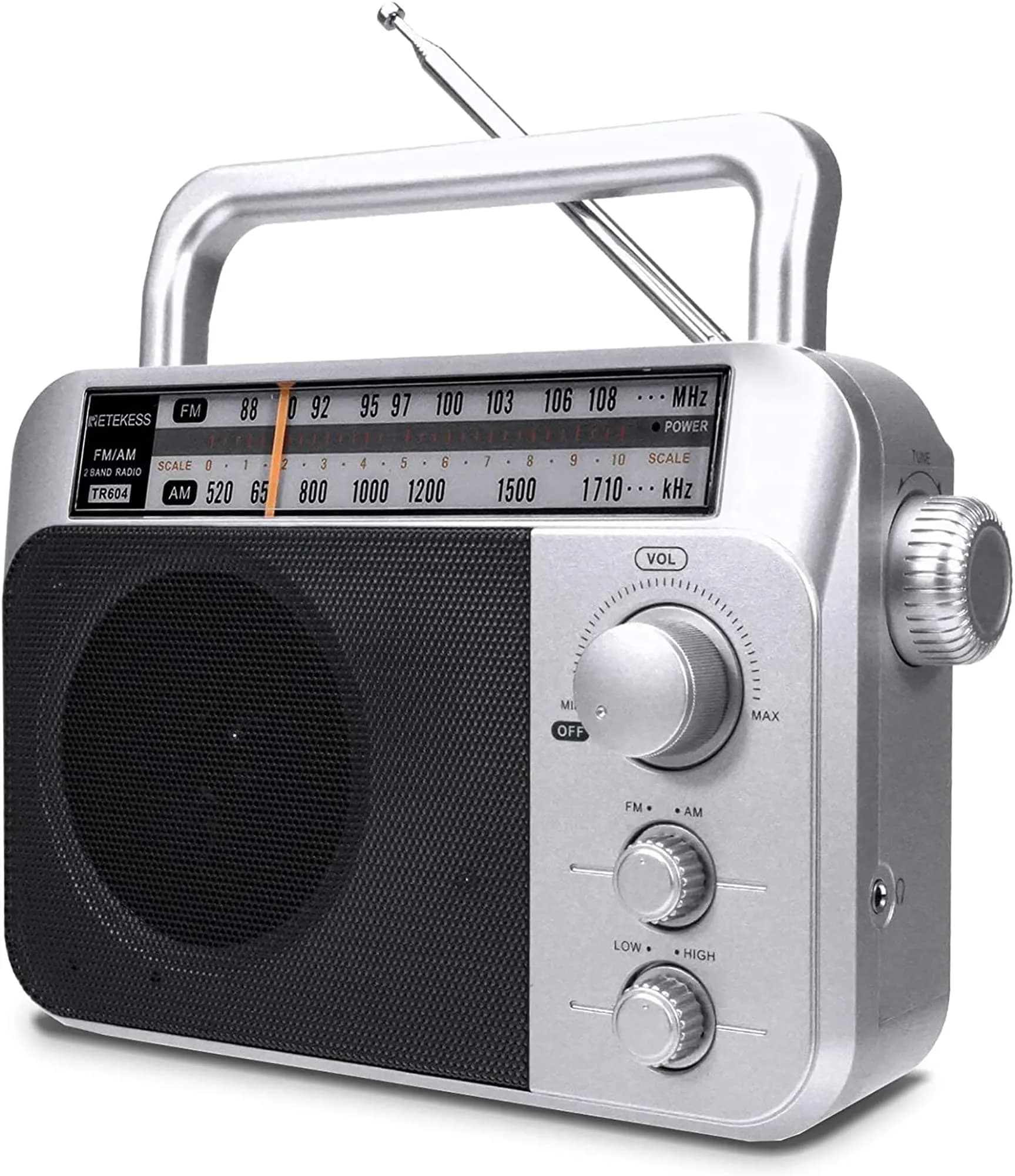 Retekess TR604 AM FM Portable Radio | Silver, 220x145x62mm (8.66x5.71x2.44in) - main product image