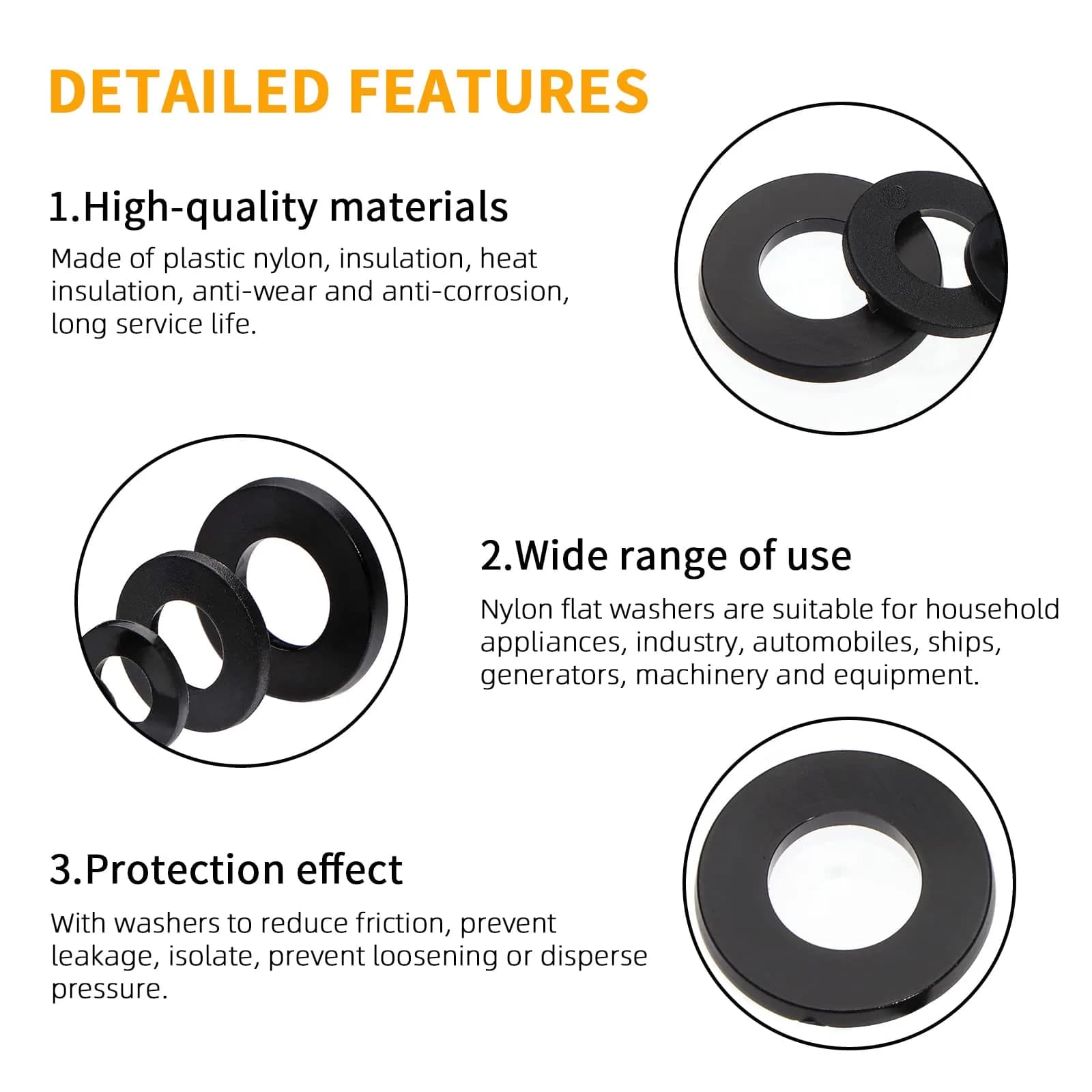 URLWALL Black 500Pcs Nylon Flat Washer Assortment Set M2-M10 | Metric Sealing Spacer Gasket Ring Kit - view 5
