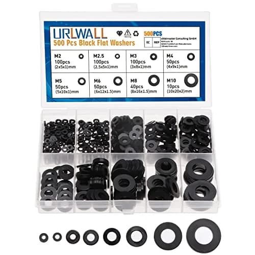 URLWALL Black 500Pcs Nylon Flat Washer Assortment Set M2-M10 | Metric Sealing Spacer Gasket Ring Kit thumbnail 1