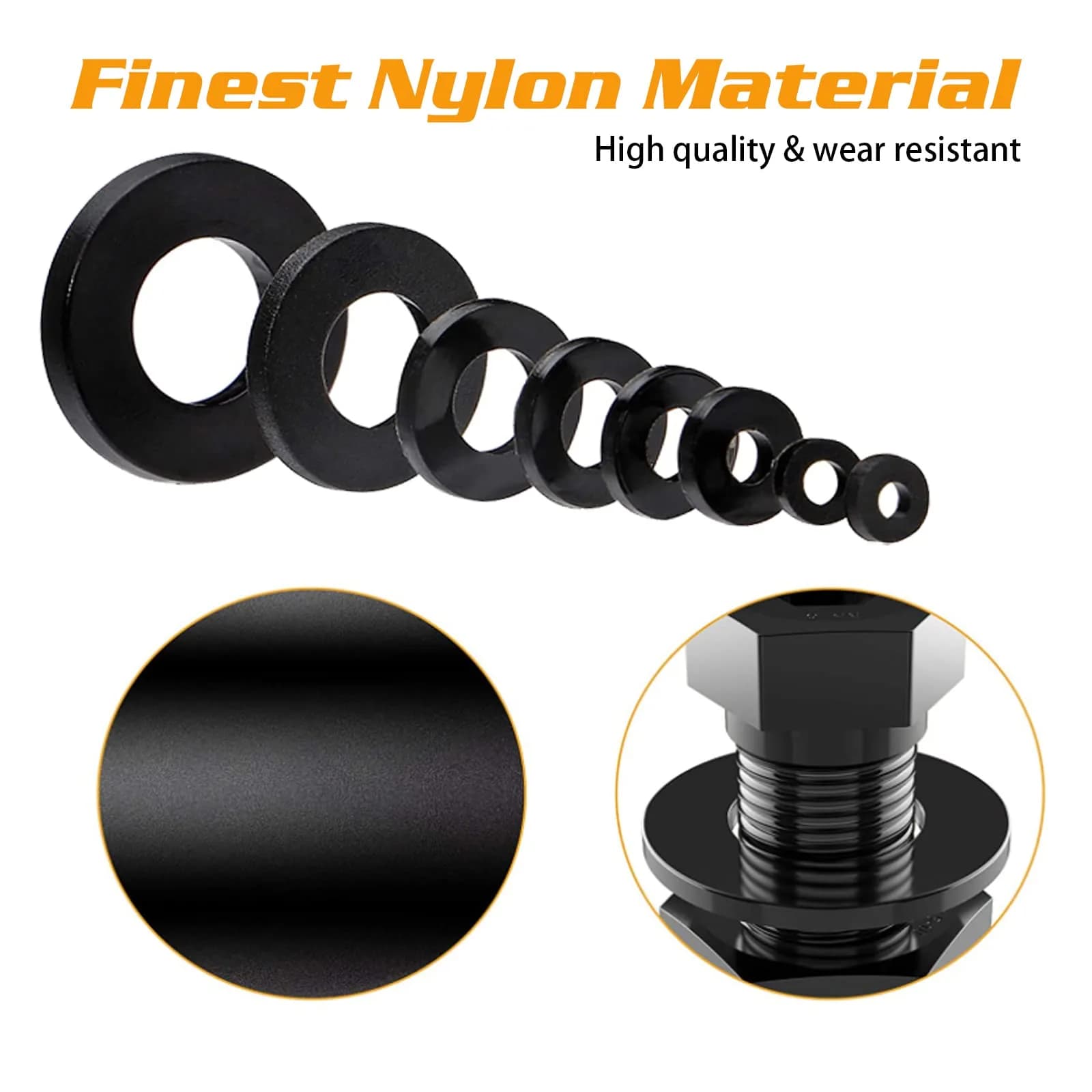 URLWALL 500 Black Nylon Flat Washers Assortment Set M2-M10 | Protects Parts & Screws - view 3