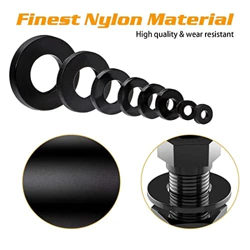 URLWALL Black 500Pcs Nylon Flat Washer Assortment Set M2-M10 | Metric Sealing Spacer Gasket Ring Kit thumbnail 3