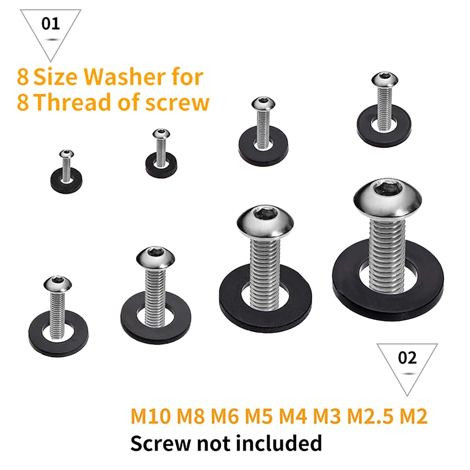 URLWALL 500 Black Nylon Flat Washers Assortment Set M2-M10 | Protects Parts & Screws - view 4