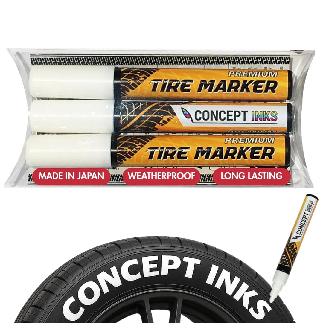 ConceptInks Premium Tire Marker Pens White Waterproof Paint Markers for Car Tire Lettering, Made In Japan (3 Pack-White) — White