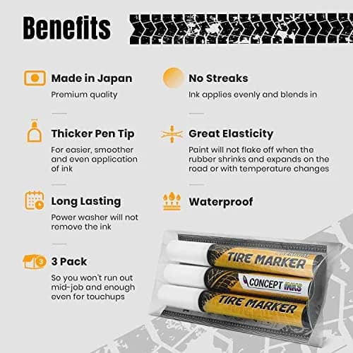 ConceptInks Premium Tire Marker Pens White Waterproof Paint Markers for Car Tire Lettering, Made In Japan (3 Pack-White) thumbnail 2