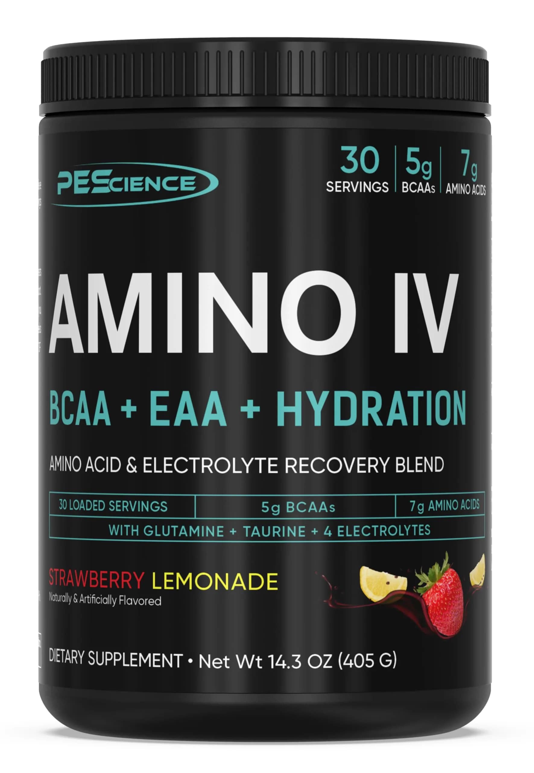 PEScience Amino IV BCAA & EAA Powder, Strawberry Lemonade | 30 Servings, Vegan, Gluten-Free, Hydration Support - main product image