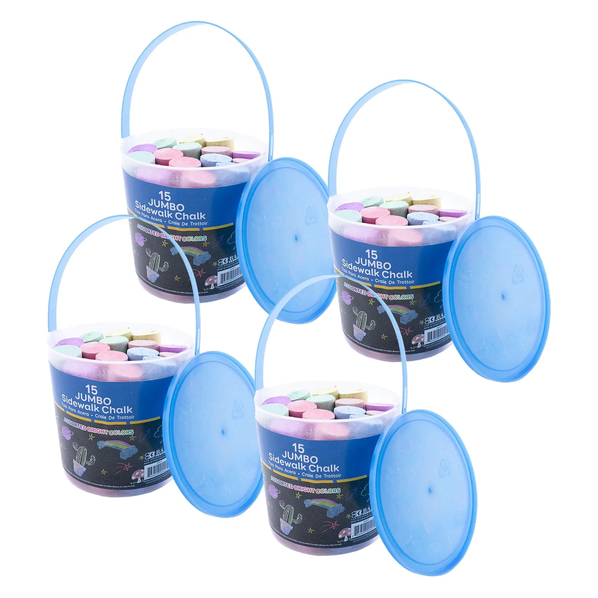 BAZIC PRODUCTS Jumbo Sidewalk Chalk, 15 Ct Bucket, Assorted Colors | Bold Outdoor Drawing