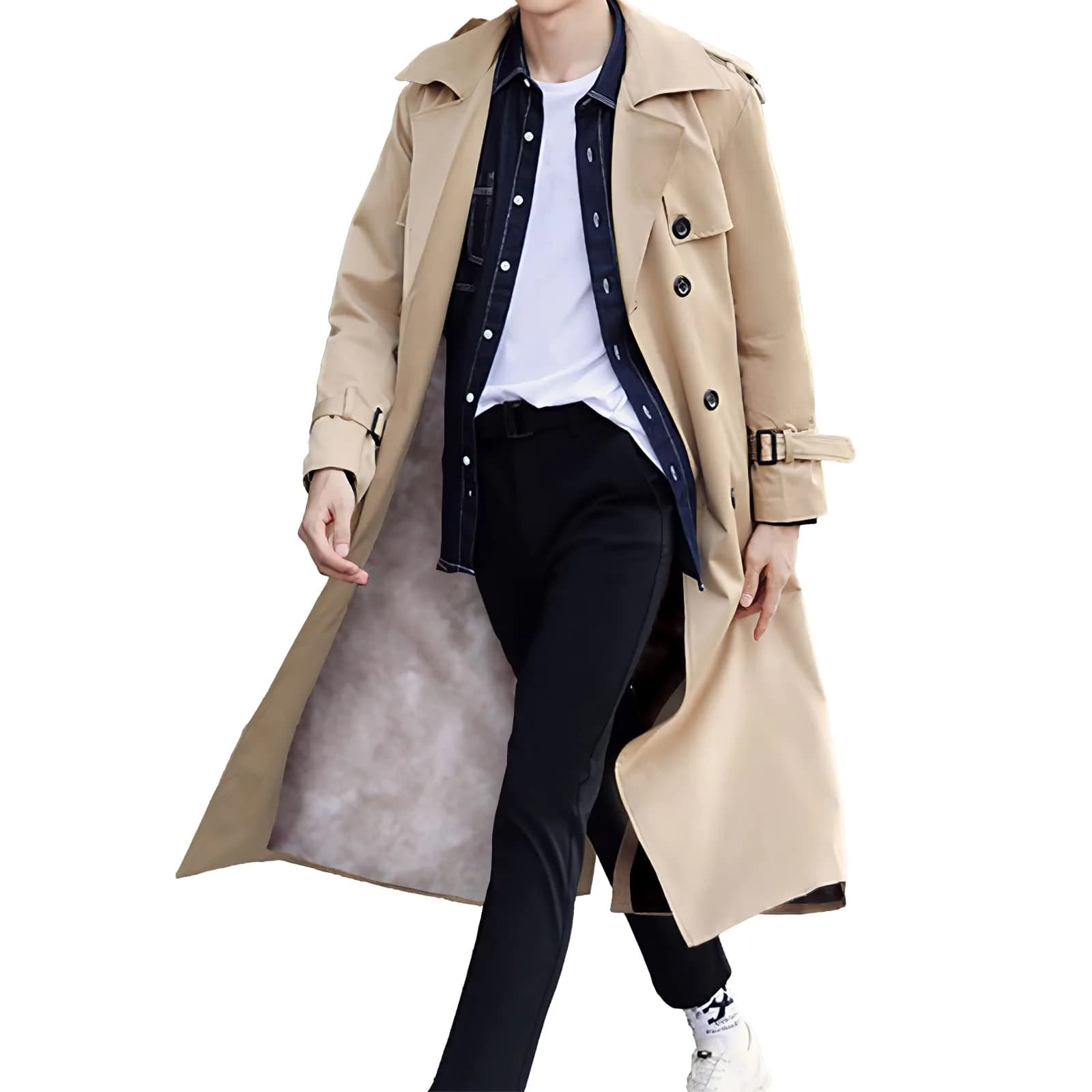 Pantete Men's Double Breasted Trench Coat Oversized Windbreaker Long Jacket | All-Season Waterproof & Windproof