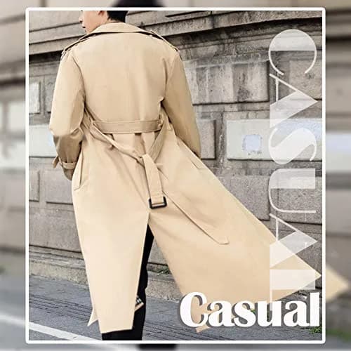 Pantete Men's Double Breasted Trench Coat Oversized Windbreaker Long Jacket | All-Season Waterproof & Windproof thumbnail 2