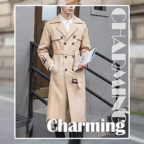 Pantete Men's Double Breasted Trench Coat Oversized Windbreaker Long Jacket | All-Season Waterproof & Windproof thumbnail 3