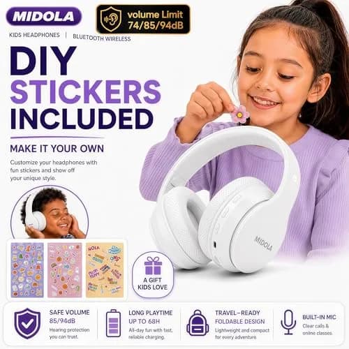 MIDOLA Kids Bluetooth Headphones Wireless Over-Ear | 68Hrs, Volume Limit 85/94dB, Collapsible & Comfortable thumbnail 8