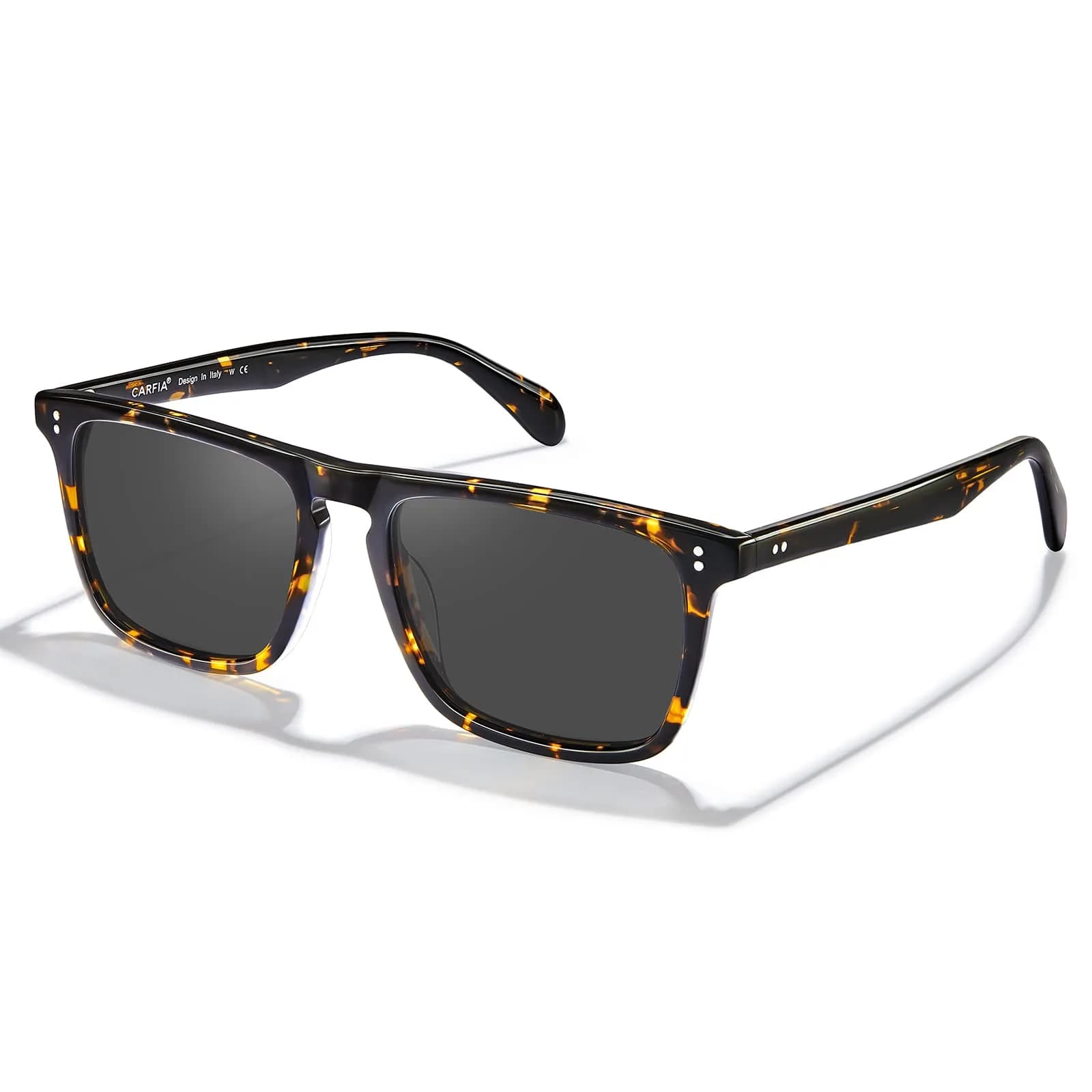 CARFIA Retro Square Polarized Sunglasses for Men | 54mm Lens Width (1.94 Fl Oz) — 5. Tortoise Frame Gray Lens