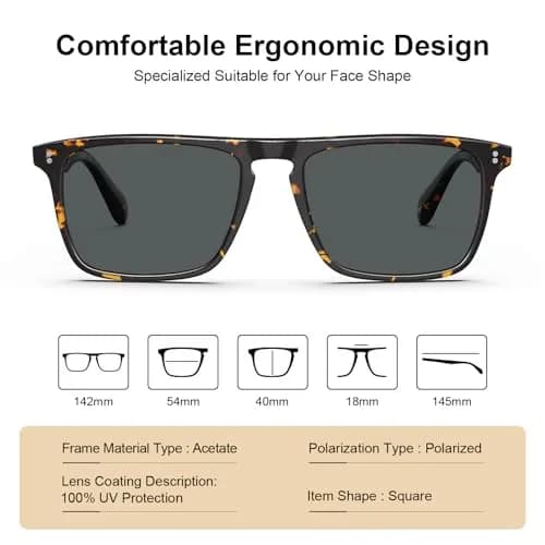 CARFIA Retro Square Polarized Sunglasses for Men CA53572 | 54mm Lens Width, 145mm Arm Length thumbnail 4
