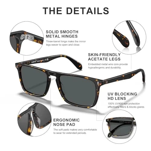 CARFIA Retro Square Polarized Sunglasses for Men CA53572 | 54mm Lens Width, 145mm Arm Length thumbnail 5