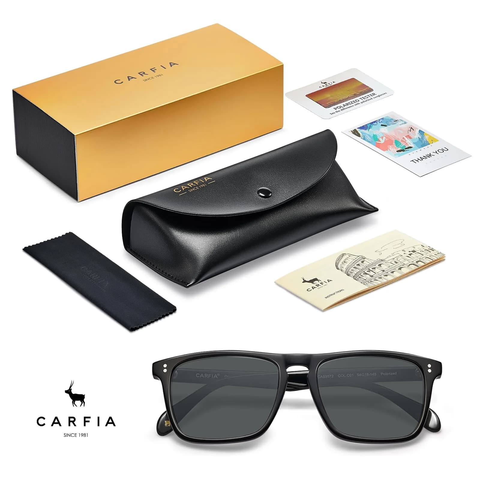 CARFIA Retro Square Polarized Sunglasses for Men UV Protection CA53572 | 54mm Lens Width, 18mm Bridge Width - view 6