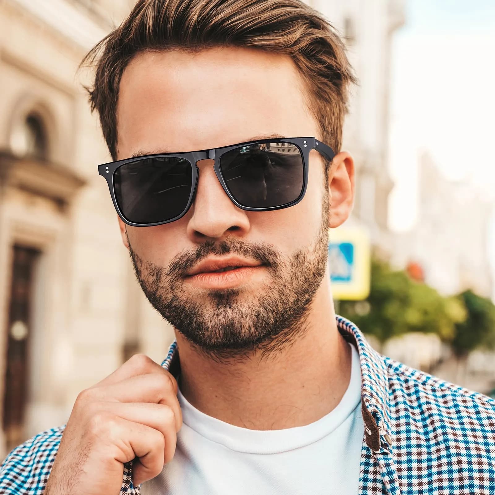 CARFIA Retro Square Polarized Sunglasses for Men UV Protection CA53572 | 54mm Lens Width, 18mm Bridge Width - view 2