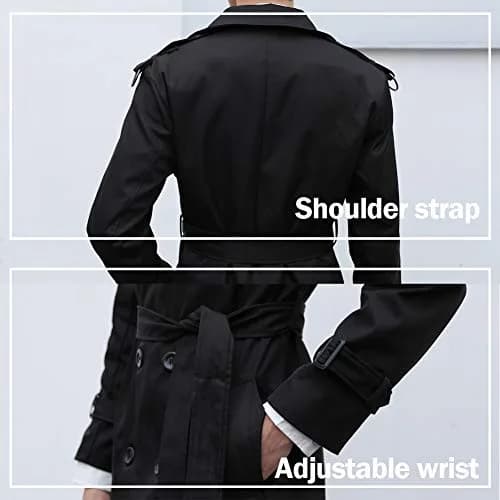 Pantete Men's Double Breasted Trench Coat Oversized Windbreaker Long Jacket | Water-Resistant, Full Coverage, Casual & Business thumbnail 6
