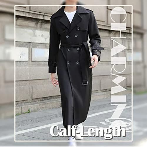 Pantete Men's Double Breasted Trench Coat Oversized Windbreaker Long Jacket | Water-Resistant, Full Coverage, Casual & Business thumbnail 2