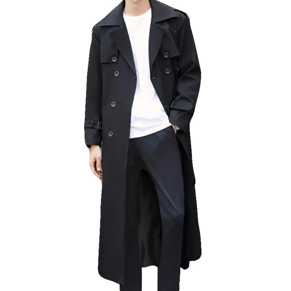 Pantete Men's Double Breasted Trench Coat Oversized Windbreaker Long Jacket | Water-Resistant, Full Coverage, Stylish Fit — Small