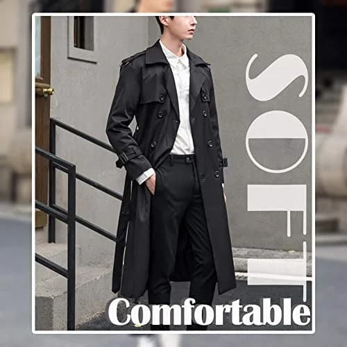 Pantete Men's Double Breasted Trench Coat Oversized Windbreaker Long Jacket | Water-Resistant, Full Coverage, Stylish Fit thumbnail 4