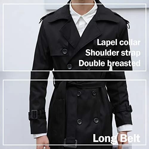 Pantete Men's Double Breasted Trench Coat Oversized Windbreaker Long Jacket | Water-Resistant, Full Coverage, Stylish Fit thumbnail 5