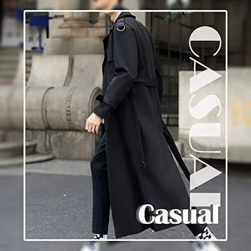 Pantete Men's Double Breasted Trench Coat Oversized Windbreaker Long Jacket | Water-Resistant, Full Coverage, Stylish Fit thumbnail 3