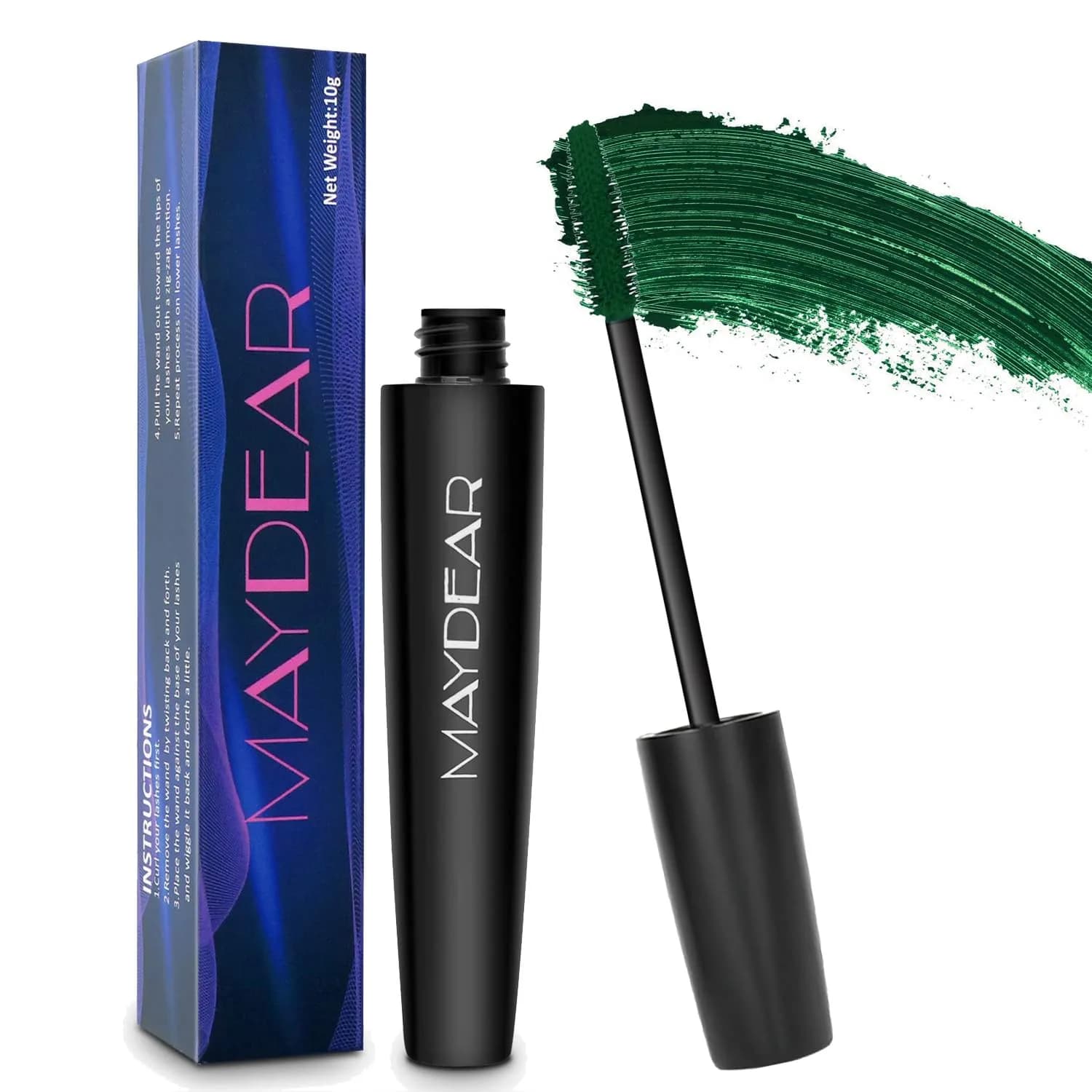 Maydear Dark Green Waterproof Mascara for Women's Eye Makeup | Volumizing & Lengthening — Dark Green