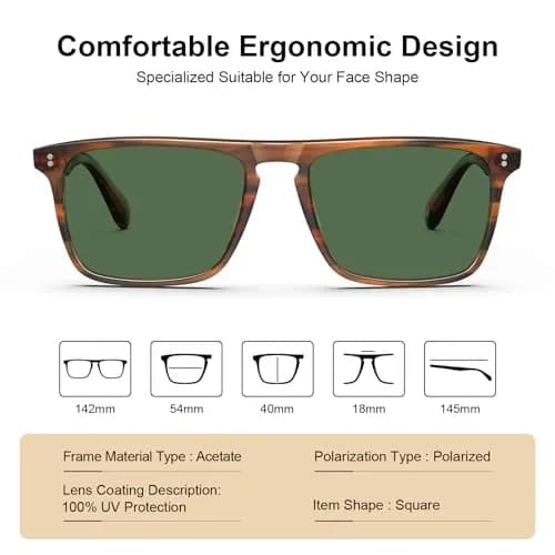 CARFIA Retro Square Polarized Sunglasses for Men | 54mm Lens Width (1.94 Fl Oz) thumbnail 4