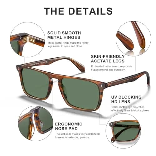 CARFIA Retro Square Polarized Sunglasses for Men | 54mm Lens Width (1.94 Fl Oz) thumbnail 5