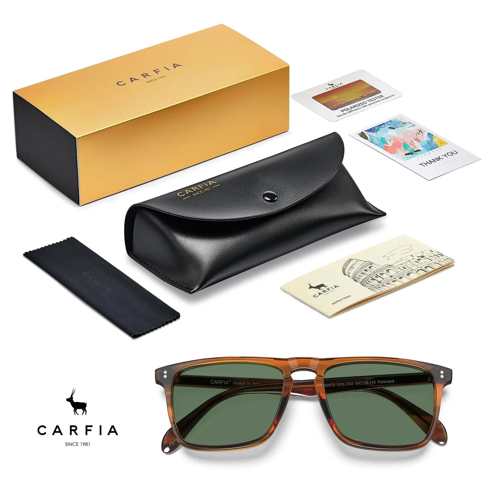 CARFIA Retro Square Polarized Sunglasses for Men | 54mm Lens Width (1.94 Fl Oz) - view 6