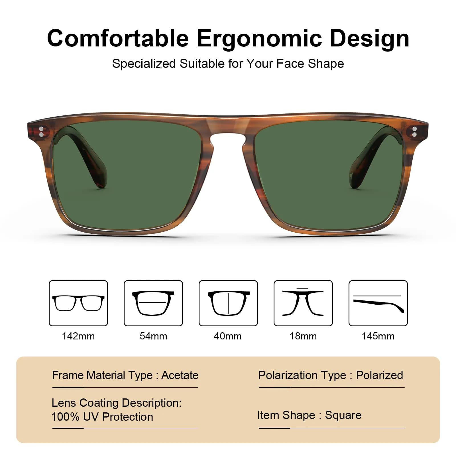 CARFIA Retro Square Polarized Sunglasses for Men | 54mm Lens Width (1.94 Fl Oz) - view 4