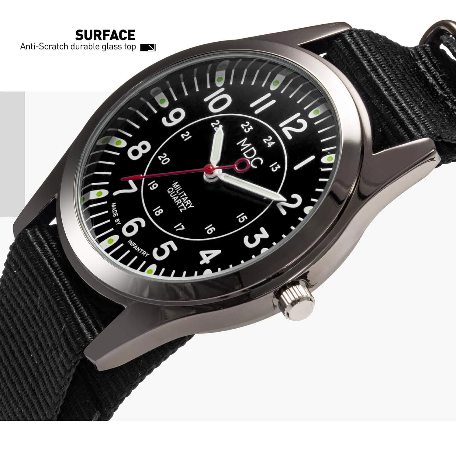 Infantry MDC Mens Military Field Watch 40mm (1.57 inches) | Japanese Quartz Movement, Black Nylon Strap - view 8