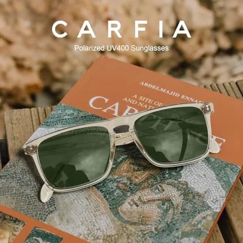 CARFIA Retro Square Polarized Sunglasses for Men UV Protection CA53572 | Polarized Lenses, Acetate Frame, 145mm Arm thumbnail 7