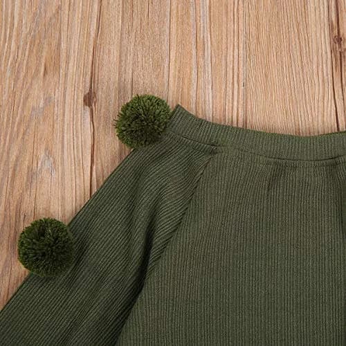 RSRZRCJ Kids Toddler Baby Girl Fall Winter Outfit Long Sleeve Pompom Knitted Shirt Sweater Top Button Skirt 2PCS Set (Army Green, 4-5 Years) | Cozy & Stylish thumbnail 4