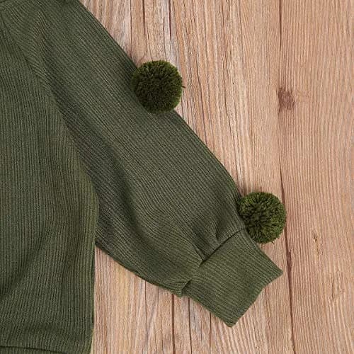 RSRZRCJ Kids Toddler Baby Girl Fall Winter Outfit Long Sleeve Pompom Knitted Shirt Sweater Top Button Skirt 2PCS Set (Army Green, 4-5 Years) | Cozy & Stylish thumbnail 5