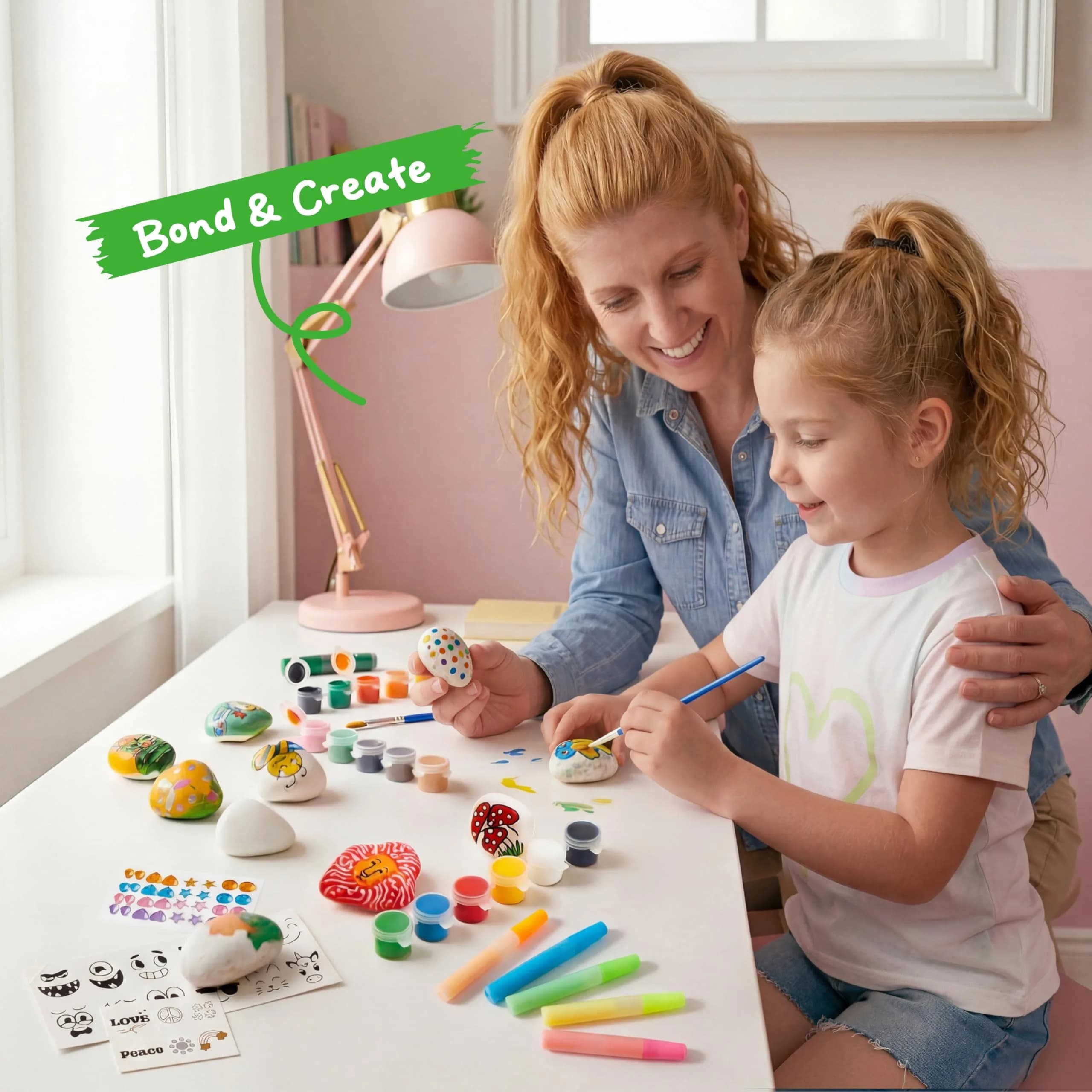 JOYIN Glow in the Dark Rock Painting Kit | Assorted Colors Art Craft Kit (10 Rocks, 6 Standard Paints, 6 Metallic Paints, 5 Glow Paints, 2 Glitter Glue, 4 Brushes, 8 Eyes, 2 Sponges, 18 Stickers, 32 Gems, Instruction Booklet) - view 5