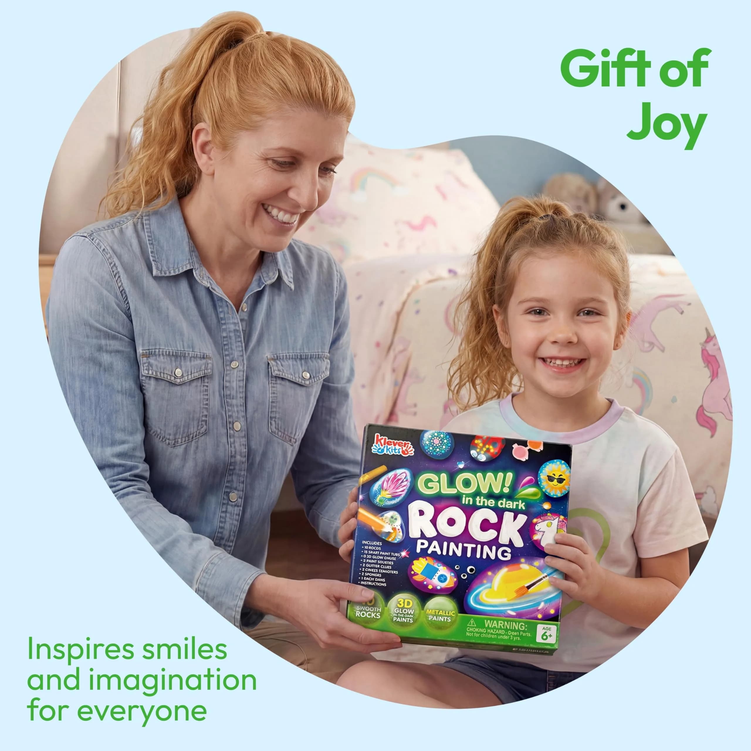 JOYIN Glow in the Dark Rock Painting Kit | Assorted Colors Art Craft Kit (10 Rocks, 6 Standard Paints, 6 Metallic Paints, 5 Glow Paints, 2 Glitter Glue, 4 Brushes, 8 Eyes, 2 Sponges, 18 Stickers, 32 Gems, Instruction Booklet) - view 7